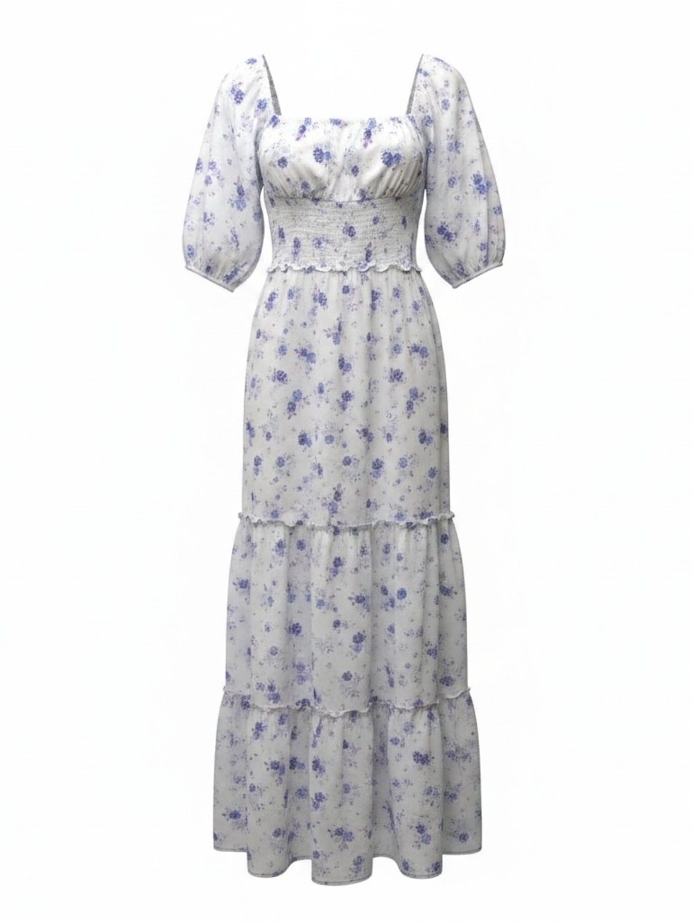 LoveShackFancy X Target Gemma White and Lavender Floral Tiered Maxi Dress Med